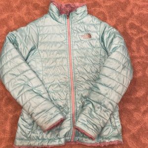 Girls coat M North Face Teal/Gray Reversible